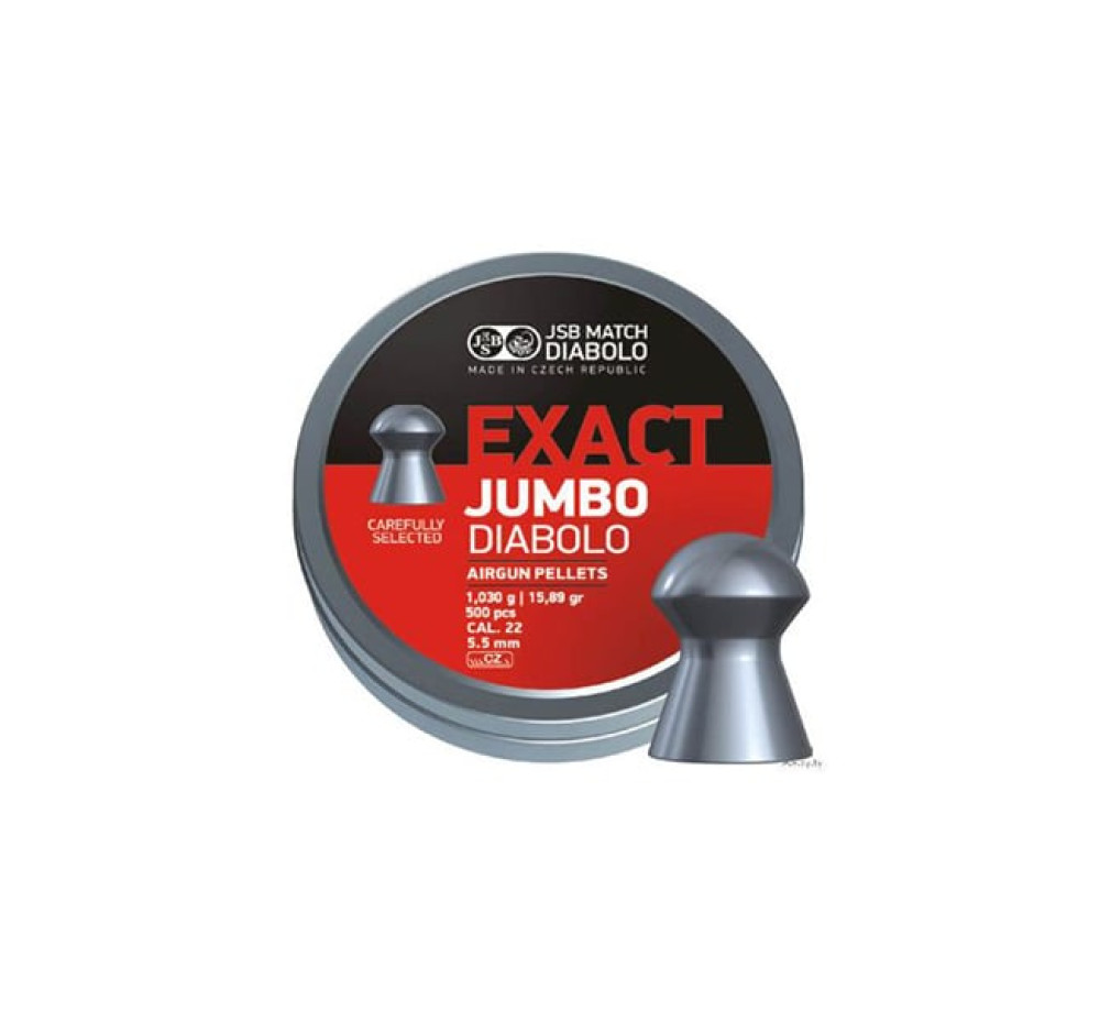 JSB Exact Jumbo Diabolo 5.5 mm – 500 бр / 1.030 g (15.89 gr) – Куполовидни чашки за точна стрелба и лов JSB Exact Jumbo Diabolo 5.5 mm – 500 бр / 1.030 g (15.89 gr) – Куполовидни чашки за точна стрелба и лов