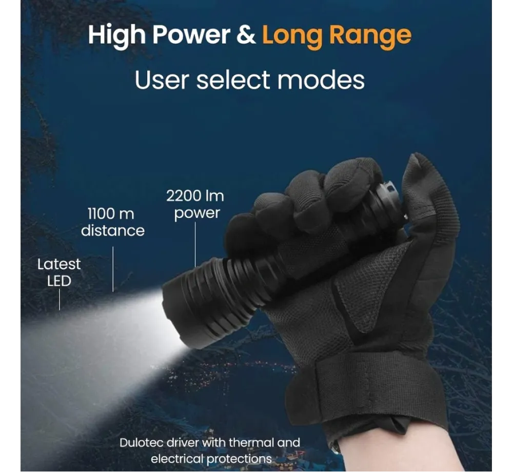 Flashlight Dulotec Convoy C8+ MAX – 2200 lumens, 1100 m range, SFT25R LED, with battery and charger Flashlight Dulotec Convoy C8+ MAX – 2200 lumens, 1100 m range, SFT25R LED, with battery and charger