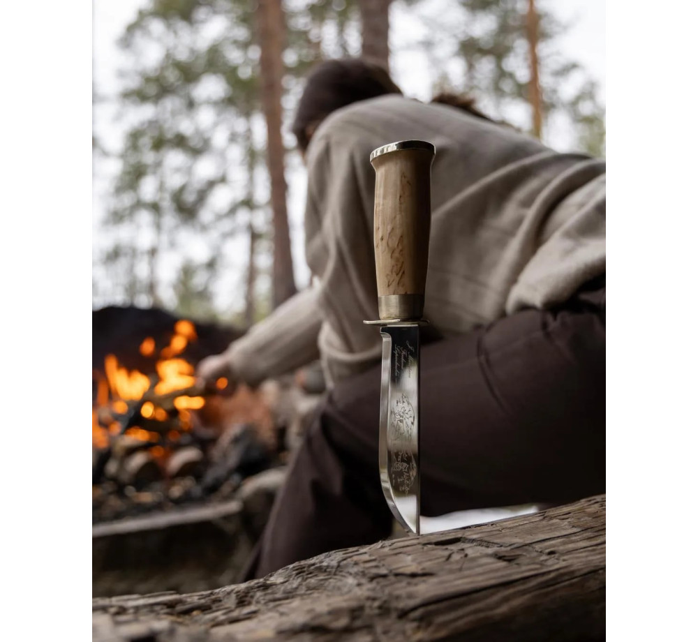Нож Marttiini Lapp Knife 235 235010, неръждаема стомана, къдрава бреза, предпазител за пръсти, кожена кания