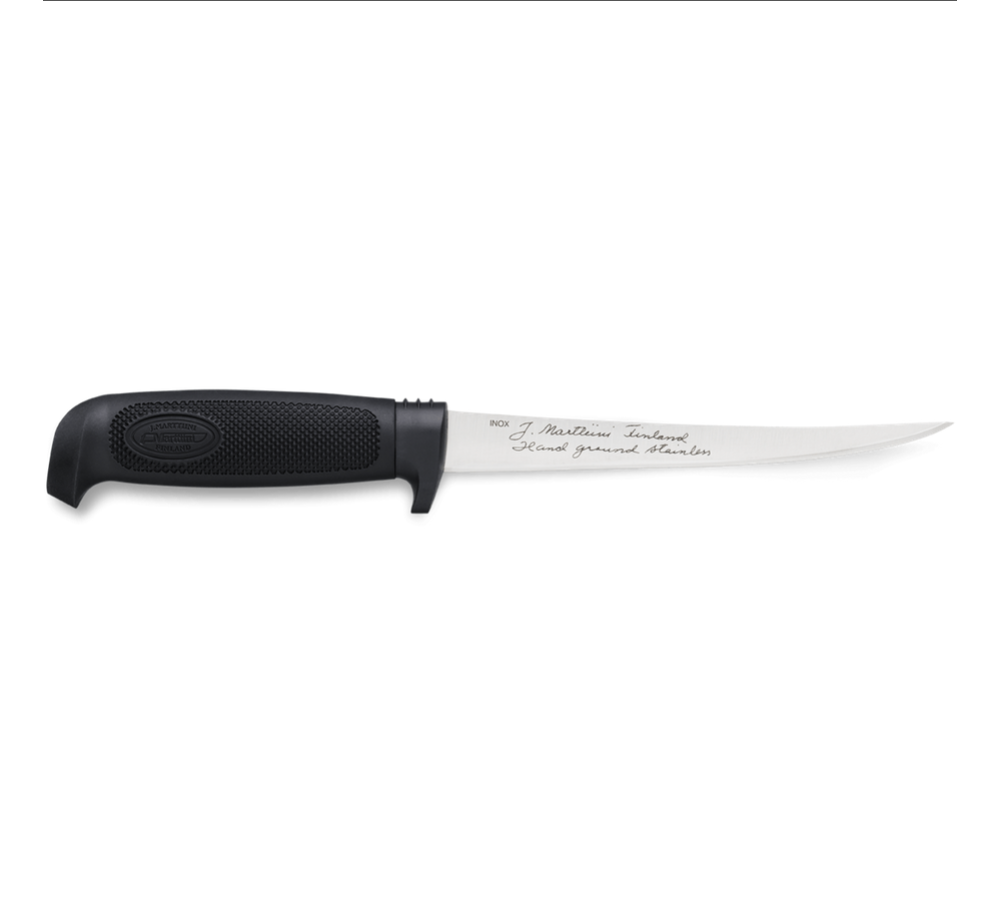 Нож Marttiini Basic Filleting Knife 15 827010, 15 см гъвкаво острие, гумена дръжка, пластмасова кания Нож Marttiini Basic Filleting Knife 15 827010, 15 см гъвкаво острие, гумена дръжка, пластмасова кания