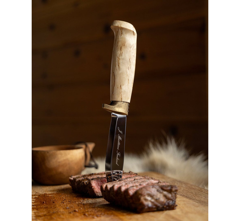 Marttiini Deluxe Skinner – Stainless Steel Blade, Waxed Curly Birch Handle, Leather Sheath Marttiini Deluxe Skinner – Stainless Steel Blade, Waxed Curly Birch Handle, Leather Sheath