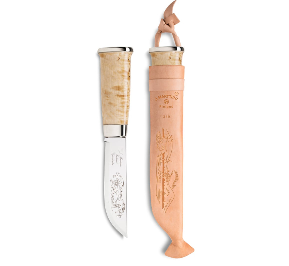 Marttiini Lapp 240 Hunting Knife – Stainless Steel, Curly Birch Handle, Leather Sheath Marttiini Lapp 240 Hunting Knife – Stainless Steel, Curly Birch Handle, Leather Sheath