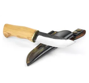 Ловен нож Njord Olam Bushcraft с карбонова стомана и кожена кания 