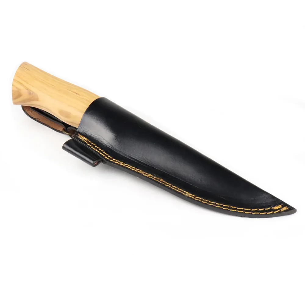 Ловен нож Njord Olam Bushcraft с карбонова стомана и кожена кания