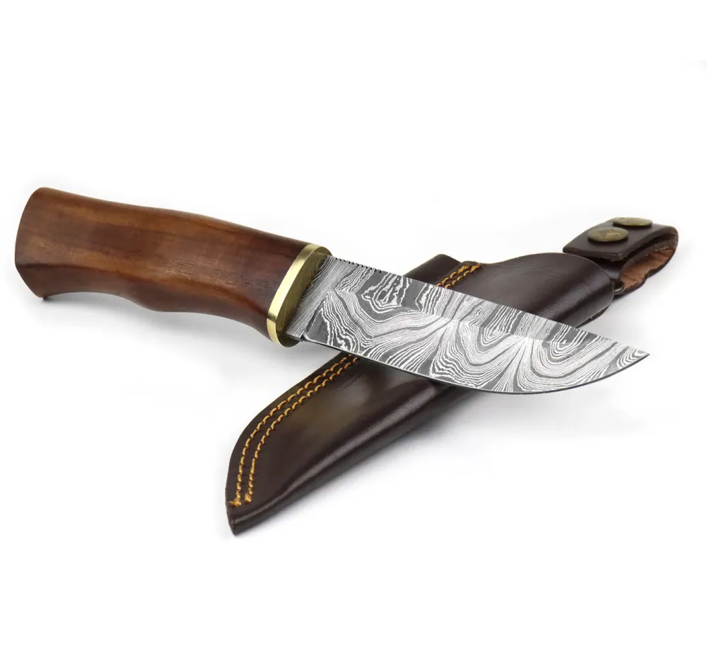 Ловен нож Njord Oskar Damast Bushcraft с дамаскова стомана и кожена кания