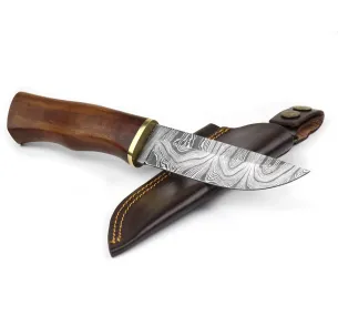 Ловен нож Njord Oskar Damast Bushcraft с дамаскова стомана и кожена кания 