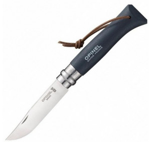 Нож Opinel №8 инокс, дръжка бук сива с кожена връзка