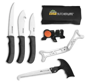 Ловен комплект за обработка на дивеч Outdoor Edge ButcherLite BL-1 – 8 части, 420J2, трион, точило, кобур за колан Ловен комплект за обработка на дивеч Outdoor Edge ButcherLite BL-1 – 8 части, 420J2, трион, точило, кобур за колан